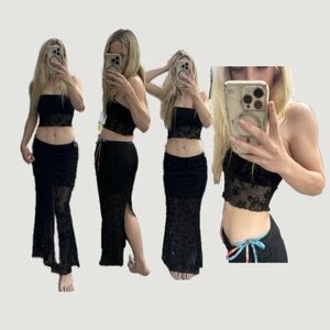 Black Lace SET Maxi Skirt with Side Slit - AND TUBE TOP Women